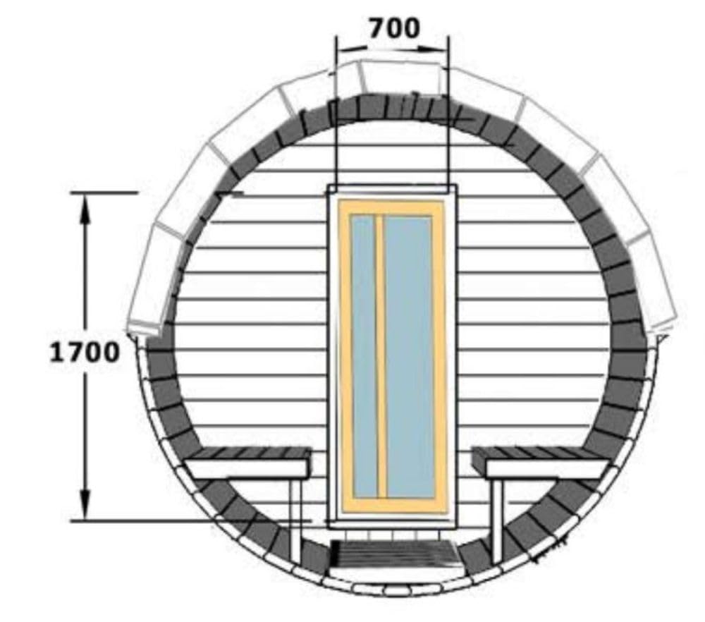 FinnTherm Saunafass 'Carrie' für Außen mit 2 Sitzbänke aus Holz | Wandstärke: 42mm