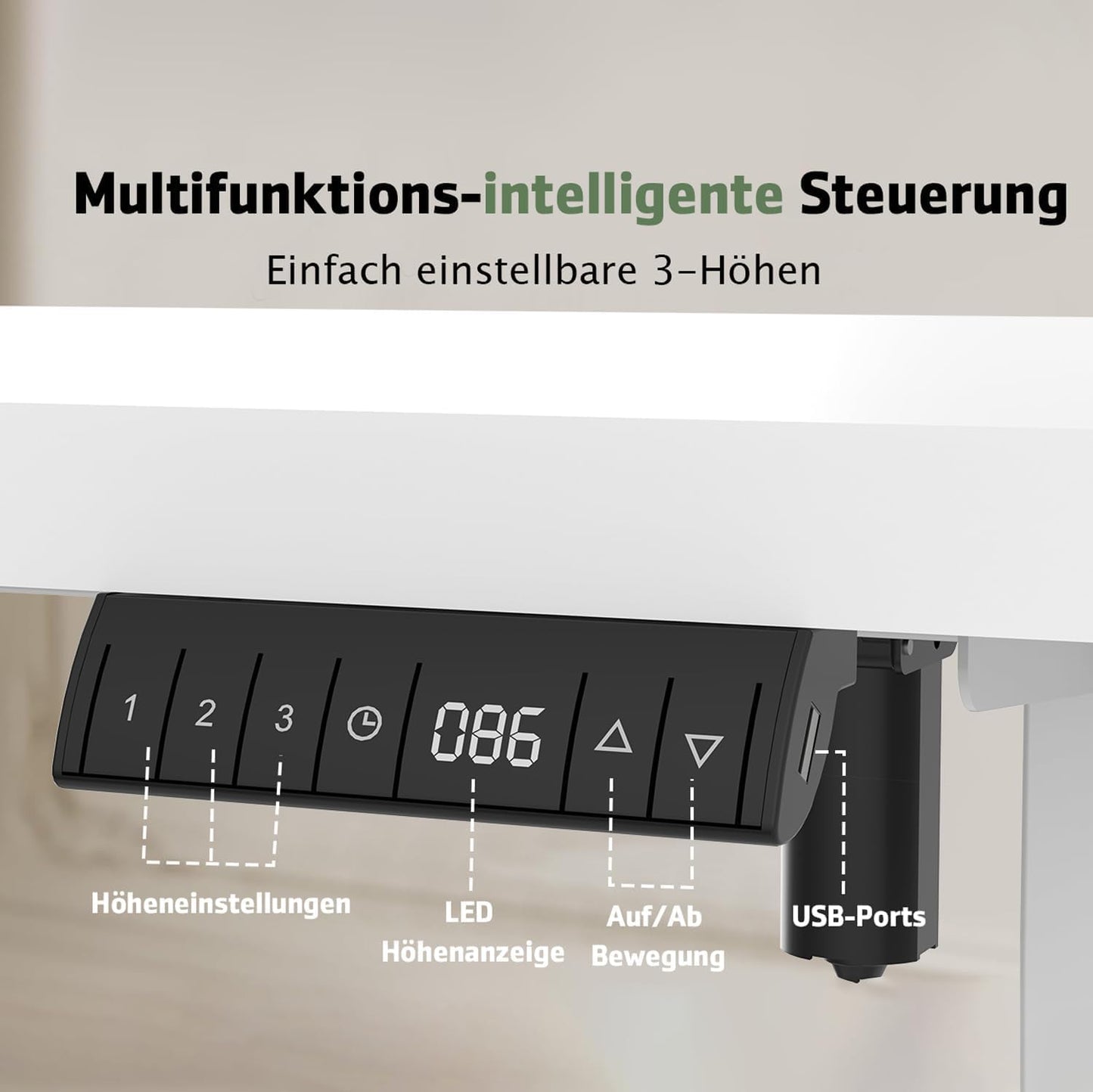 Flamaker Desk (160x80cm): Electrically height adjustable with memory function in white