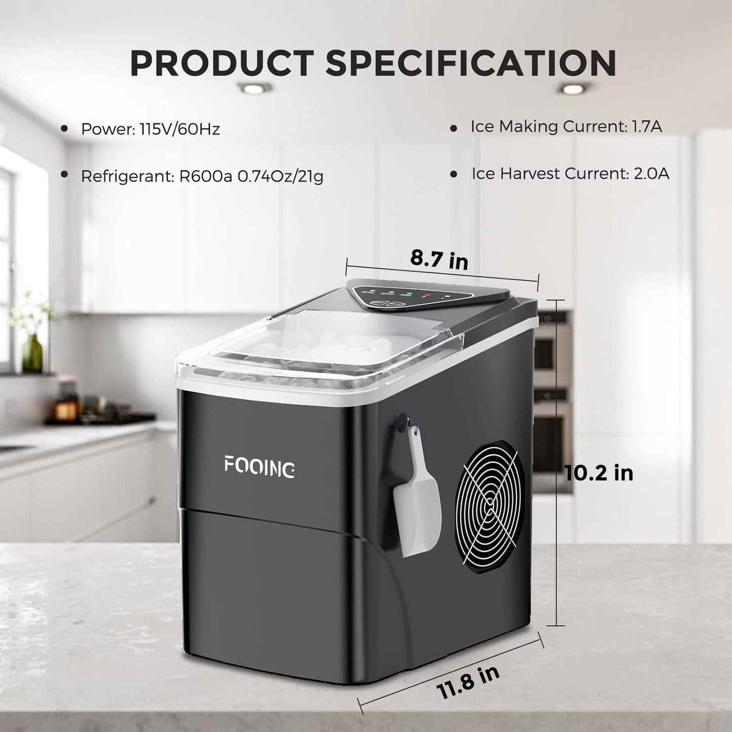Eiswürfelmaschine - Ice Maker in NUR 6 Minuten mit Selbstreinigungsfunktion (15kg): Leise