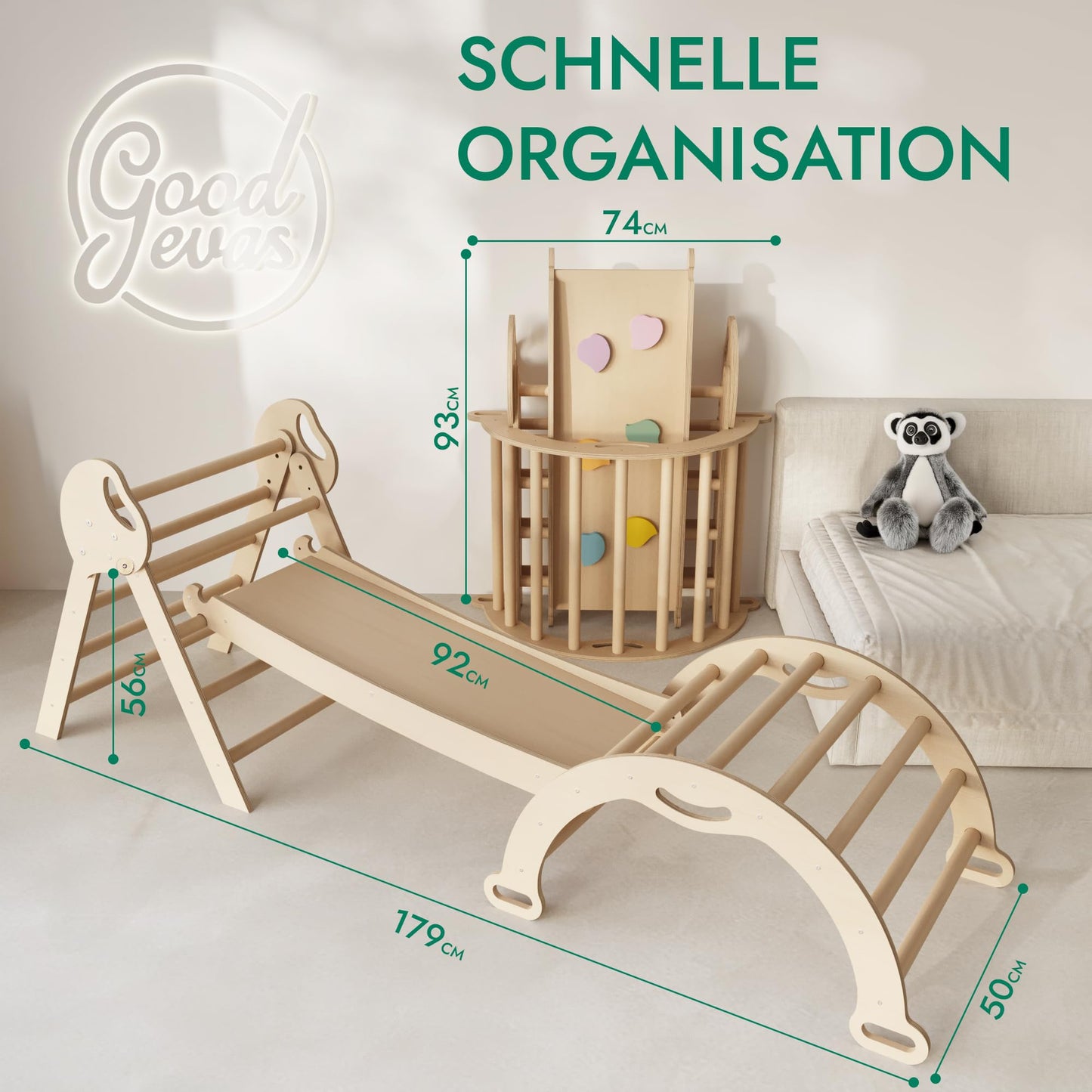 5-in-1 Montessori Klettergerüst-Set mit Kissen & Rutsche für Kinder, Indoor Spielplatz