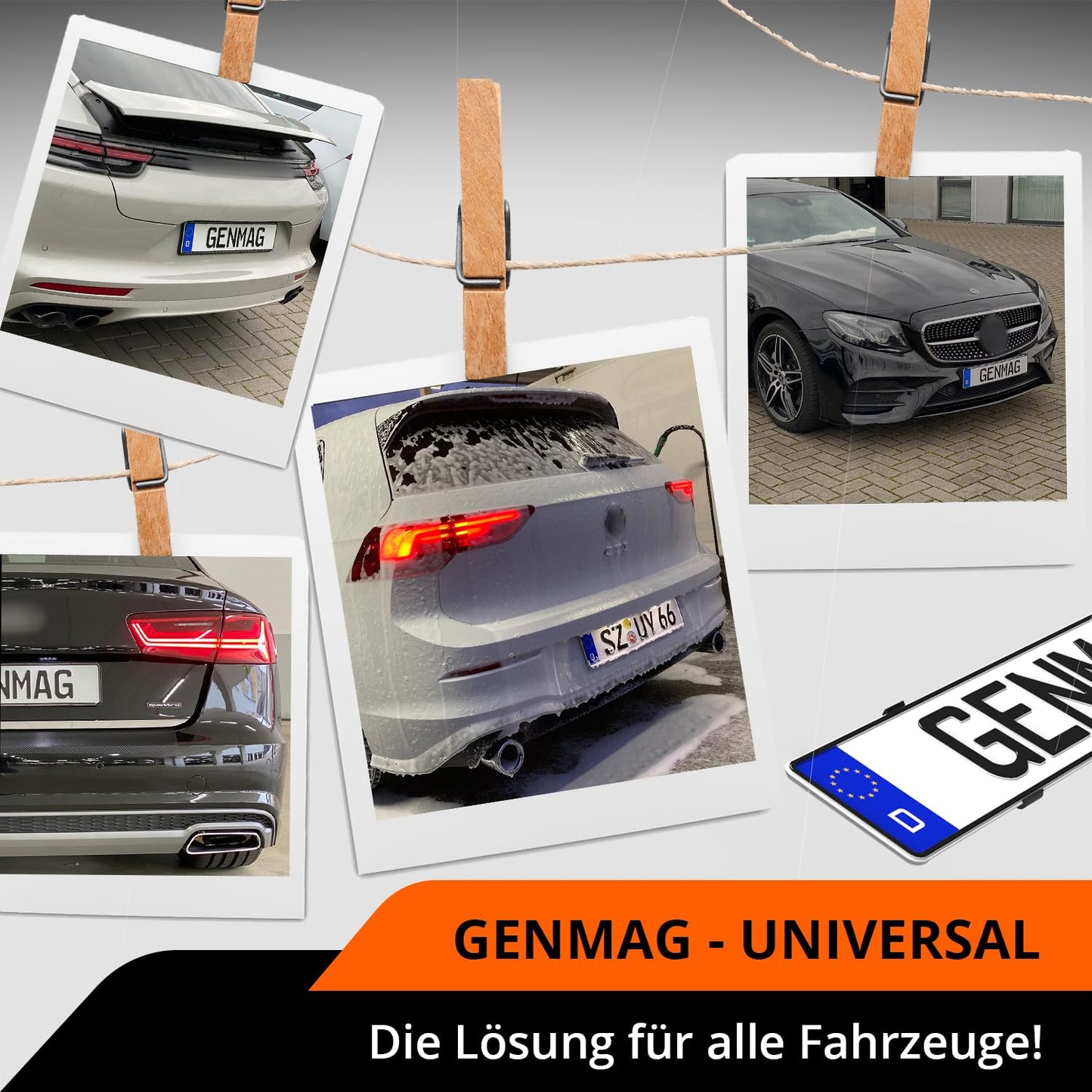 GENMAG® License Plate Holder - Frameless (Legal & Universal) for 2 License Plates