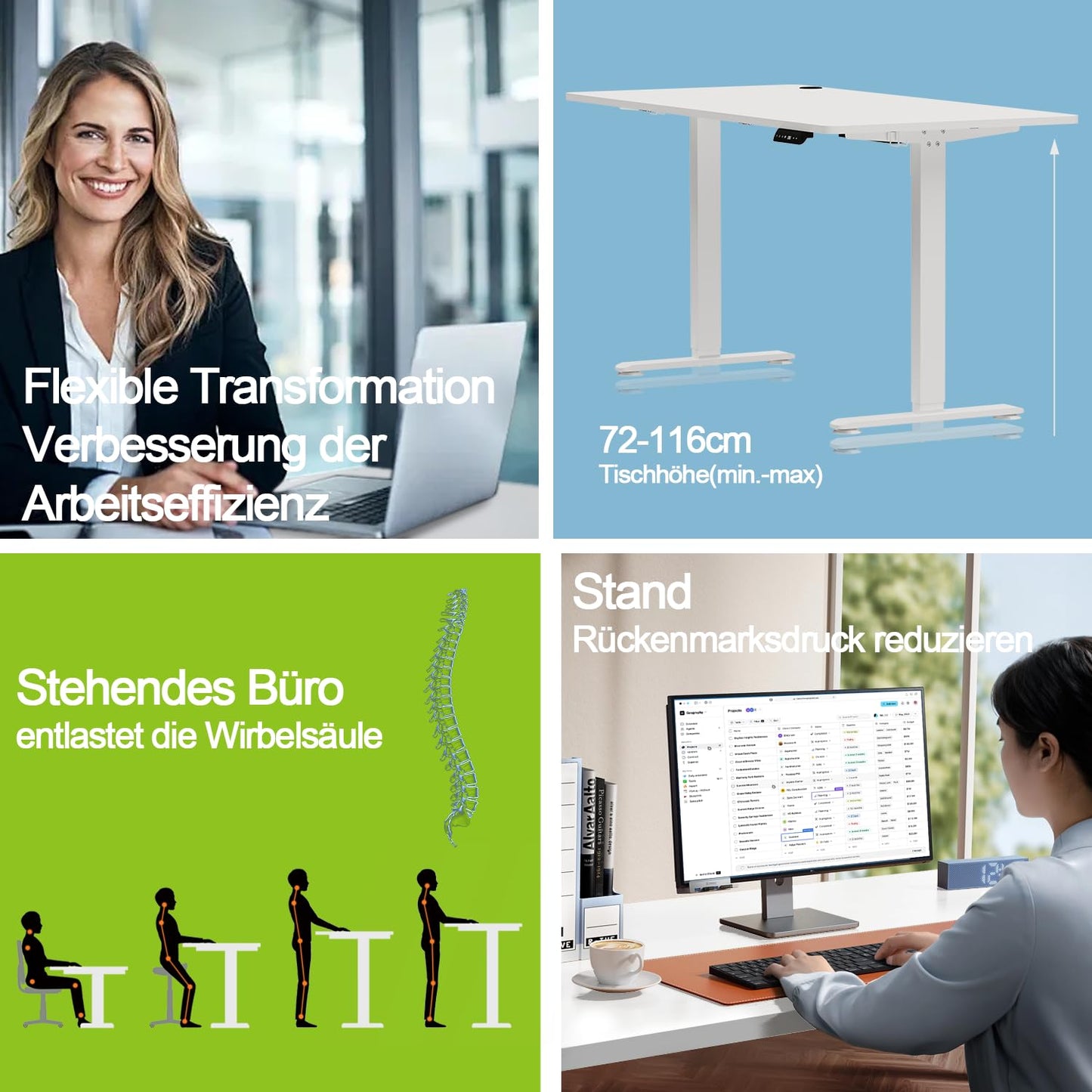 Flamaker Desk (160x80cm): Electrically height adjustable with memory function in white