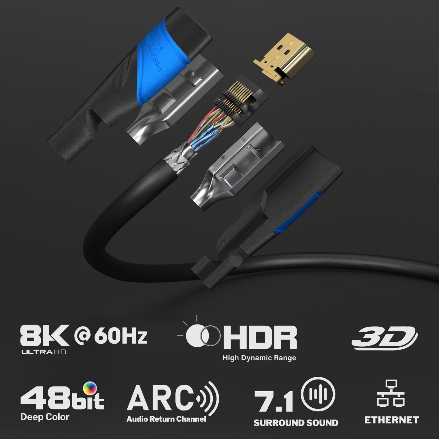 KabelDirekt 4K & 8K High Speed HDMI Cable with Ethernet (1m): Designed in Germany