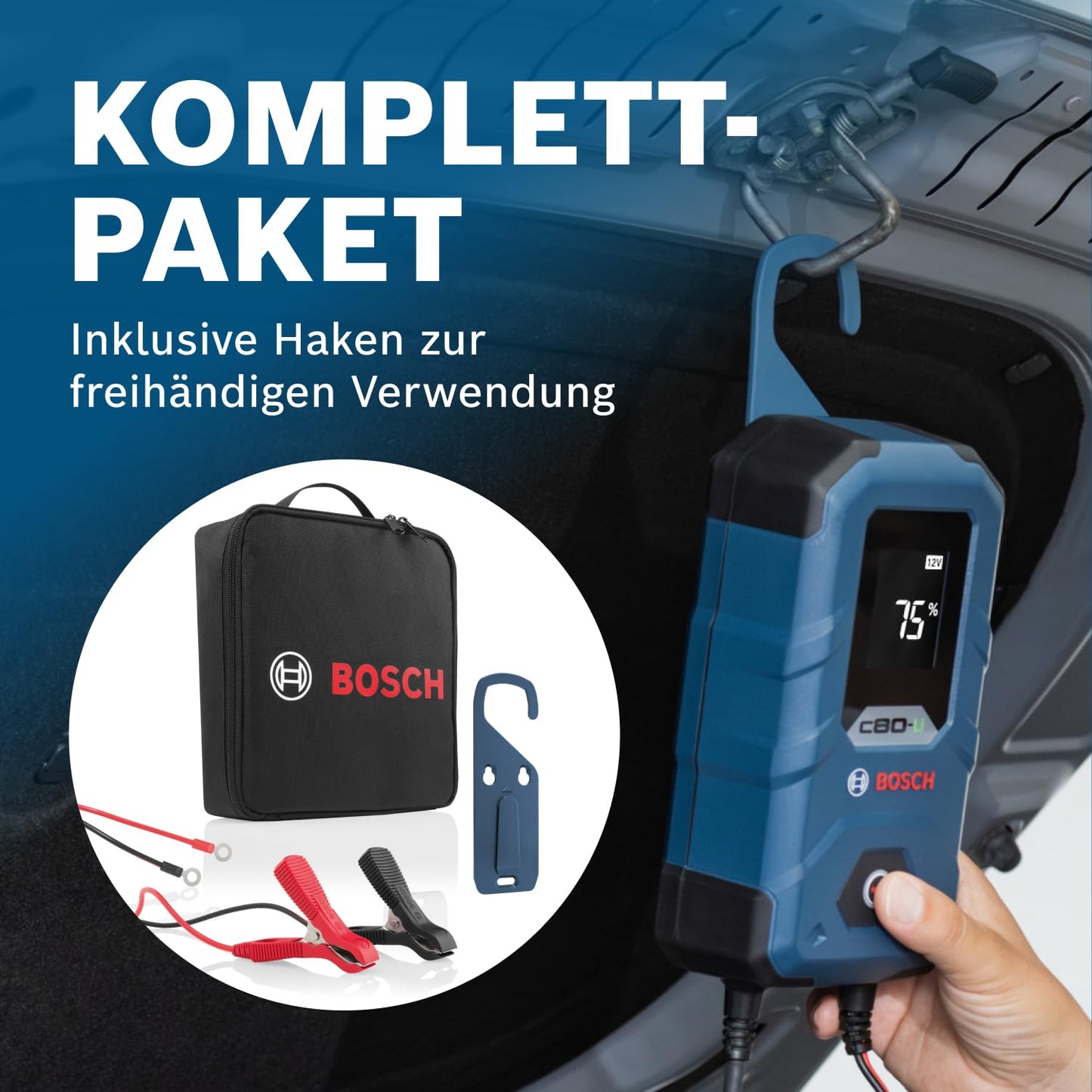 Bosch (C80-Li) car battery charger with trickle charge function for 6V-12V