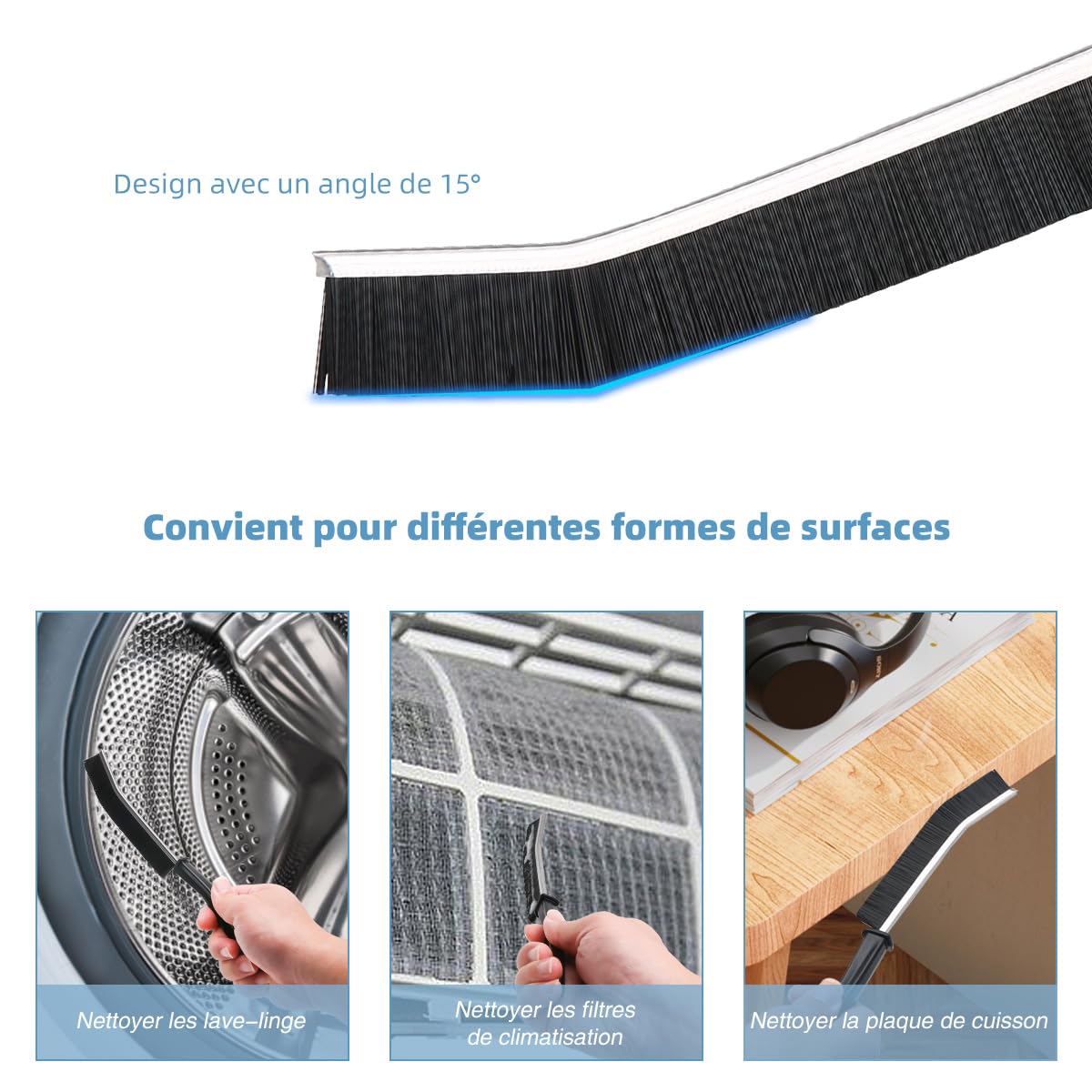 3-piece grout brush (black) | Crevice cleaning brush for bathroom, kitchen