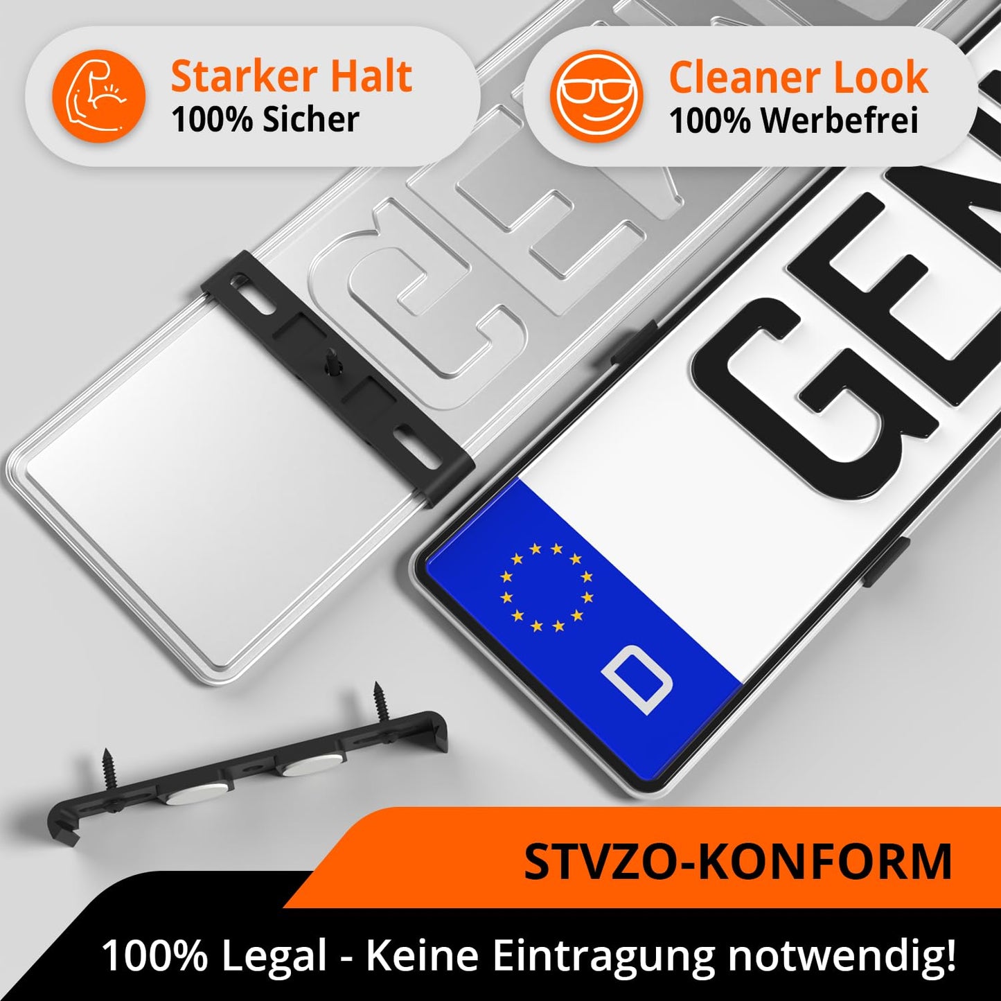 GENMAG® License Plate Holder - Frameless (Legal & Universal) for 2 License Plates