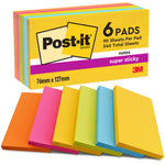 Post-it 'Super Sticky Notes' pack of 6 pads, 90 sheets per pad (76x127mm): Strong adhesive