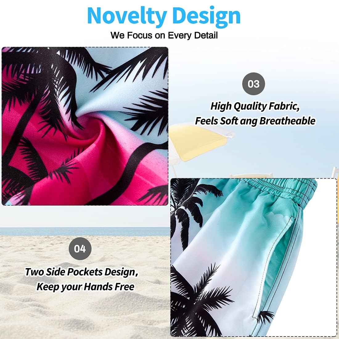 NEWISTAR Hawaii Badehose Herren für Strand mit 3D Palme Druck: Schnelltrocknend mit Kordelzug