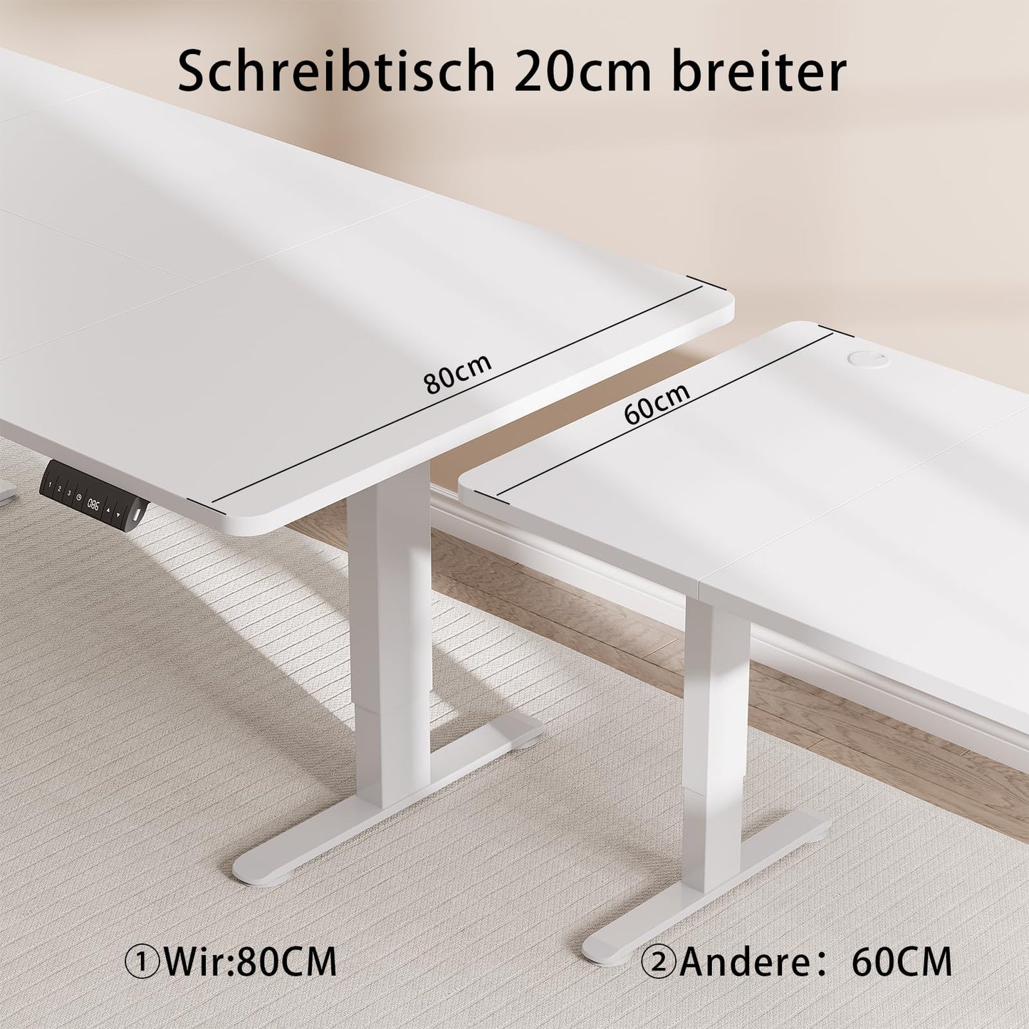 Flamaker Desk (160x80cm): Electrically height adjustable with memory function in white