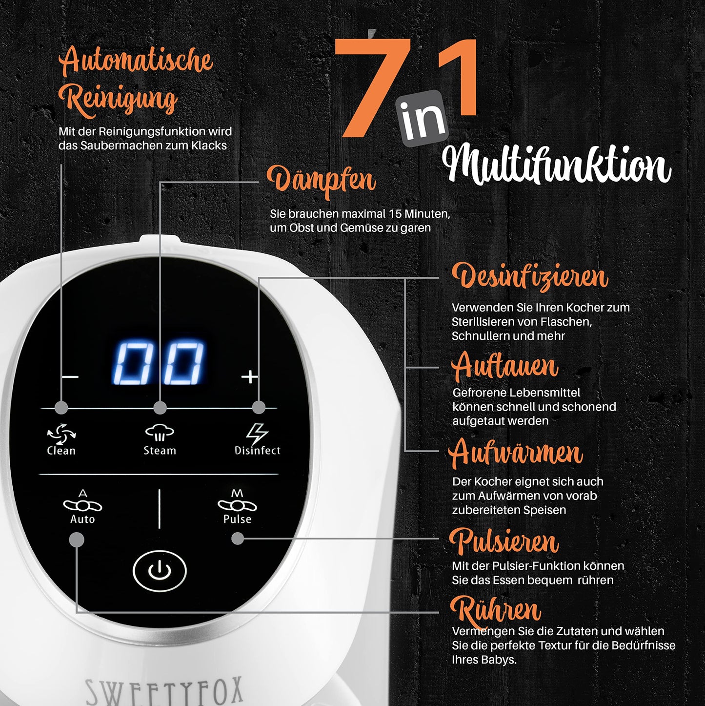 SWEETY FOX: 7-in-1 multifunctional baby food maker with automatic cleaning function