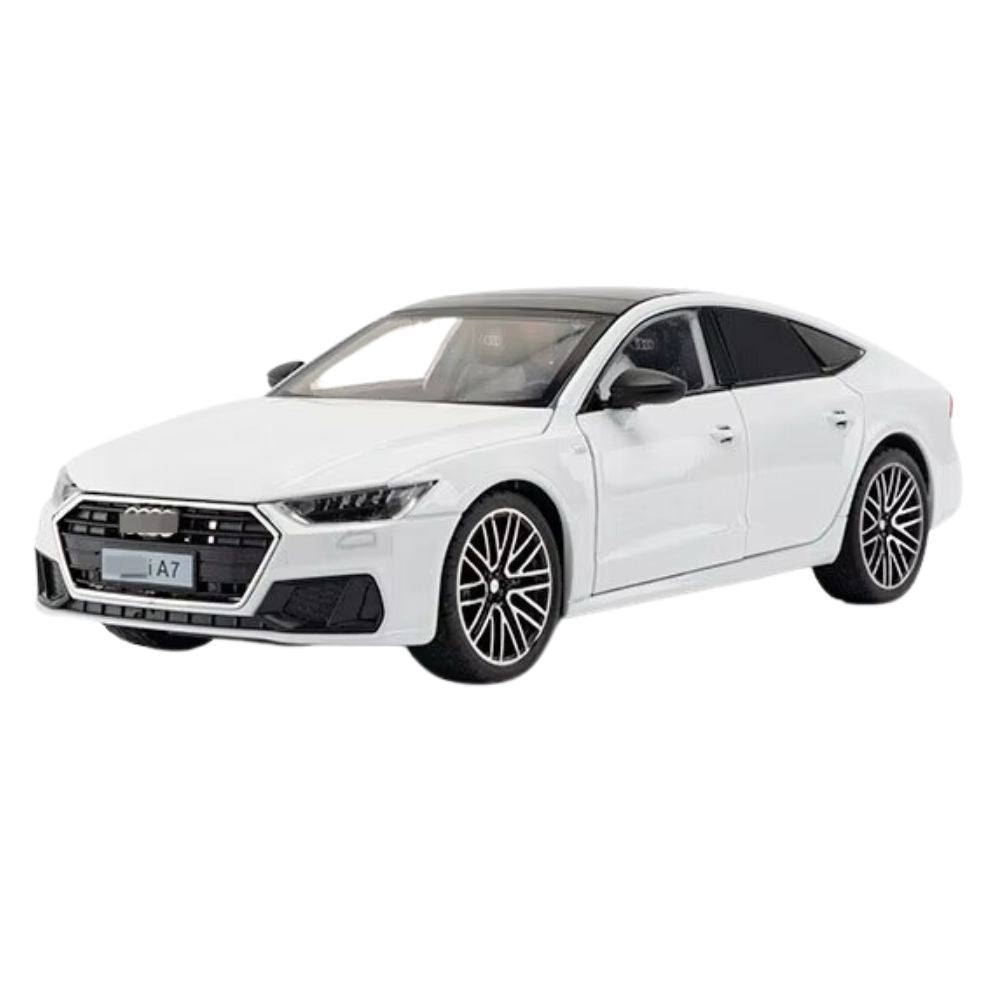 Audi A7 Modellauto (1:24) mit Rückzieh-Funktion, Lenkbare Vorderräder, Licht- & Soundeffekte (Weiß)
