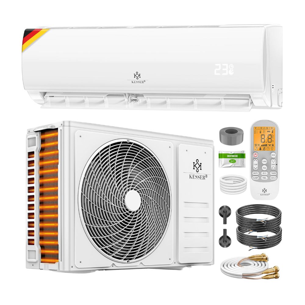 KESSER® 'Quick Connect' Split Klimaanlage-Set mit Heizfunktion: 12000BTU, 3,4kW, WiFi & App