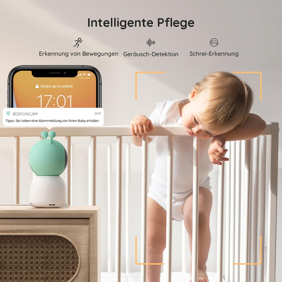 BOIFUN baby monitor with 2 cameras &amp; app control: 2K HD, 4× zoom, sound detection