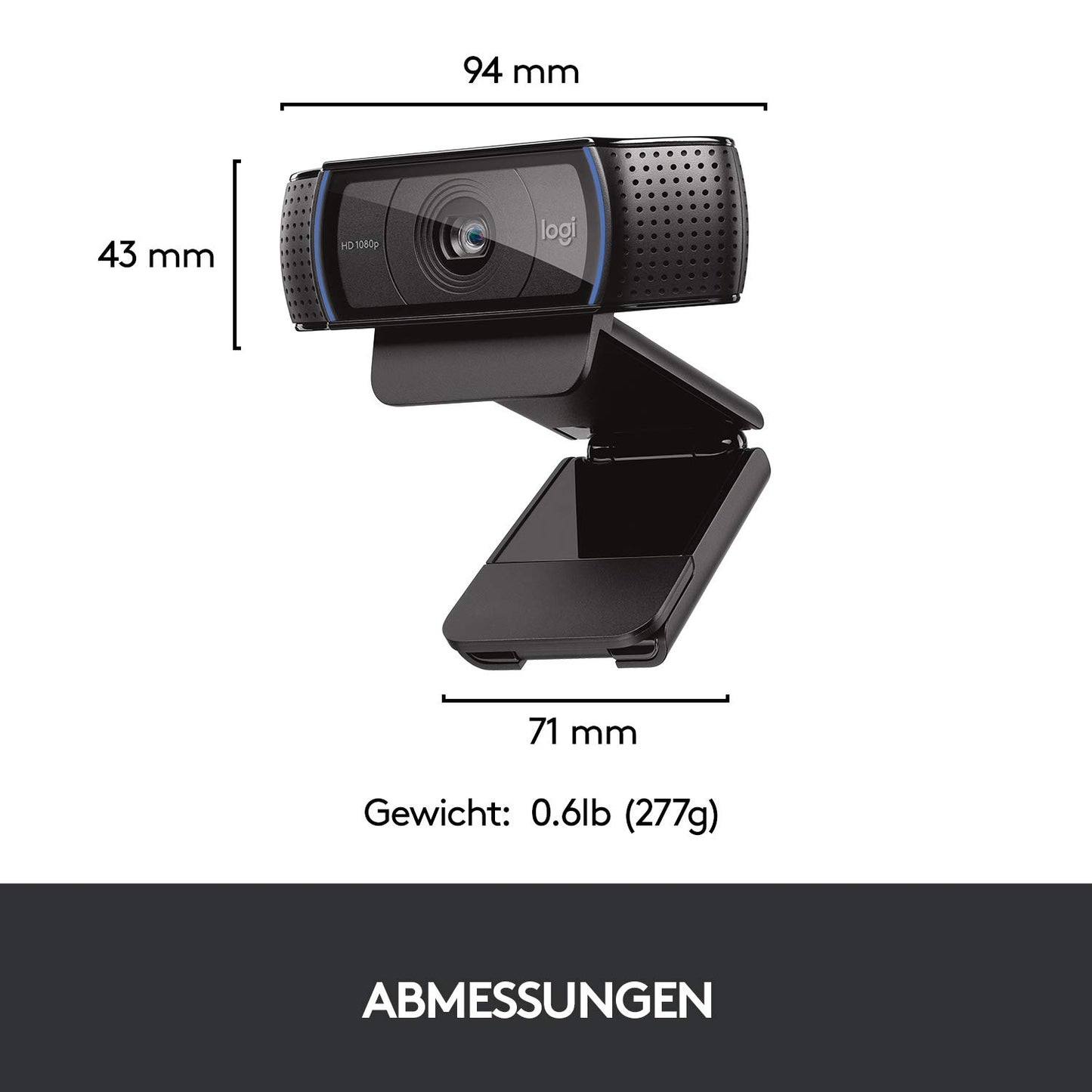 Logitech C920 HD PRO Webcam, Full HD 1080p, 78° field of view, autofocus, clear stereo sound, exposure compensation, USB connection, for Skype, FaceTime, Hangouts, etc., PC/Mac/ChromeOS/Android - Black