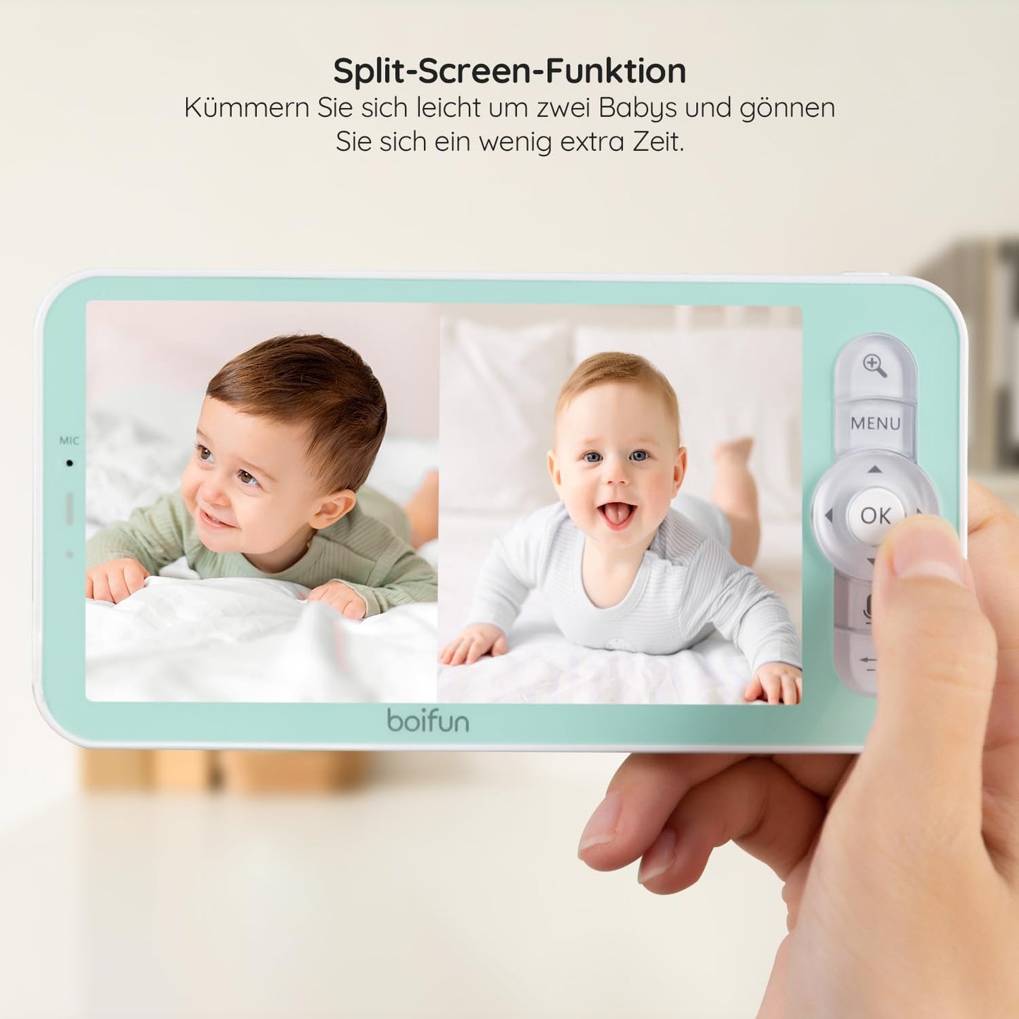 BOIFUN baby monitor with 2 cameras &amp; app control: 2K HD, 4× zoom, sound detection
