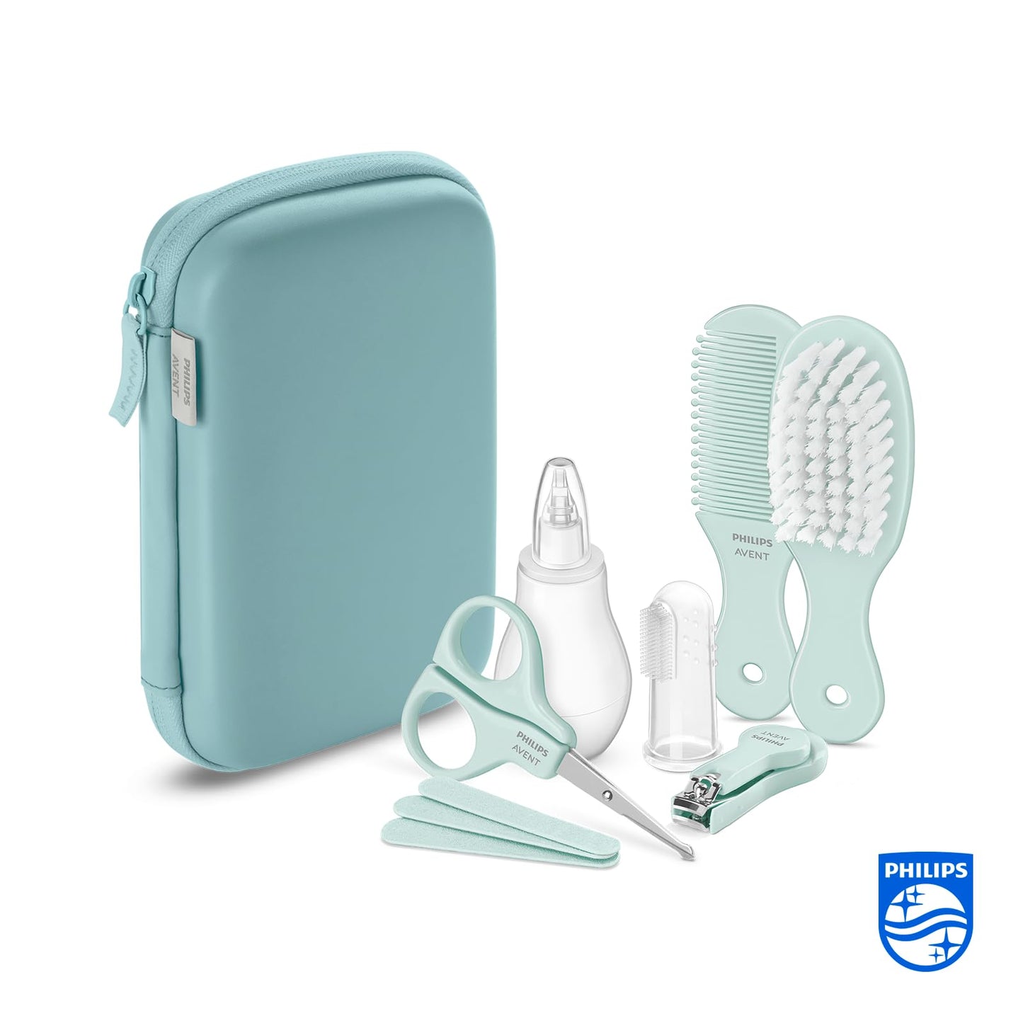 Philips Avent Baby Care Starter Set with 9 accessories including nasal aspirator and finger toothbrush