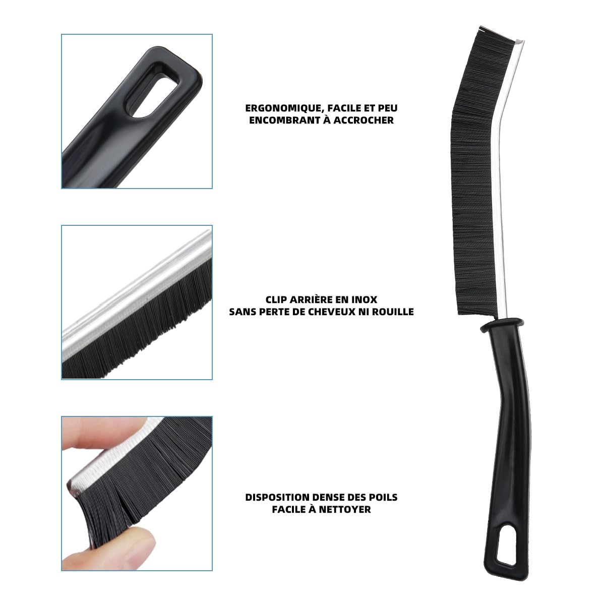 3-piece grout brush (black) | Crevice cleaning brush for bathroom, kitchen