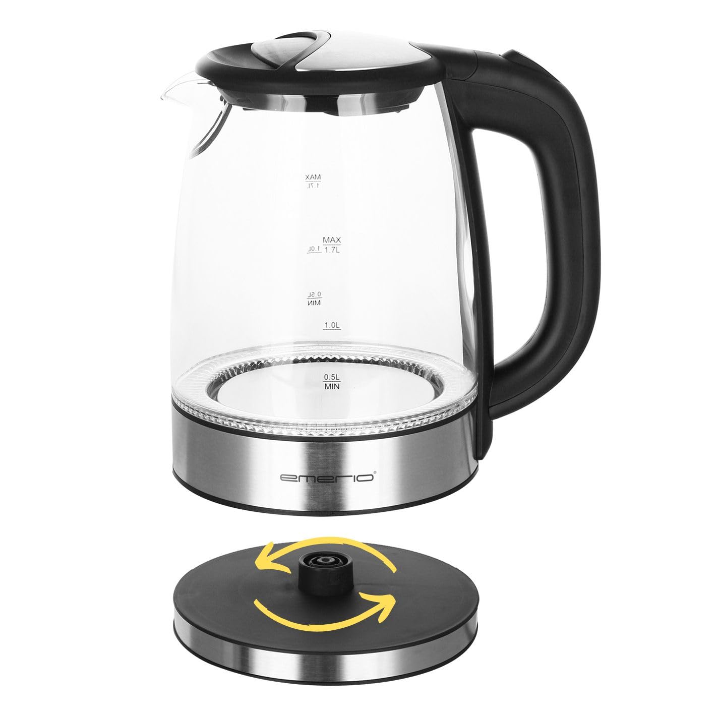 EMERIO Glass Kettle (1.7L): 2200 Watt, Blue LED Interior Lighting | BPA-Free
