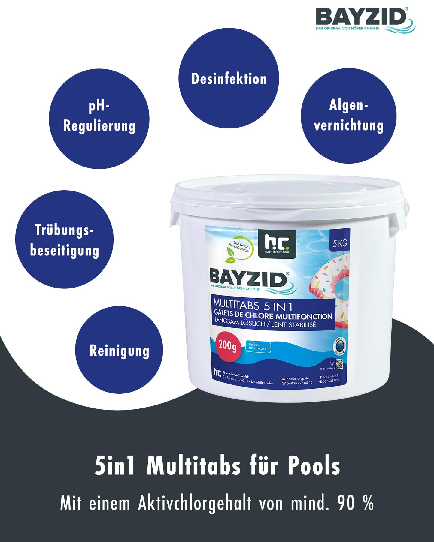 BAYZID 5-in-1 Chlor-Multitabs Tabletten für Pool (200g-5kg): Für kristallklares Poolwasser