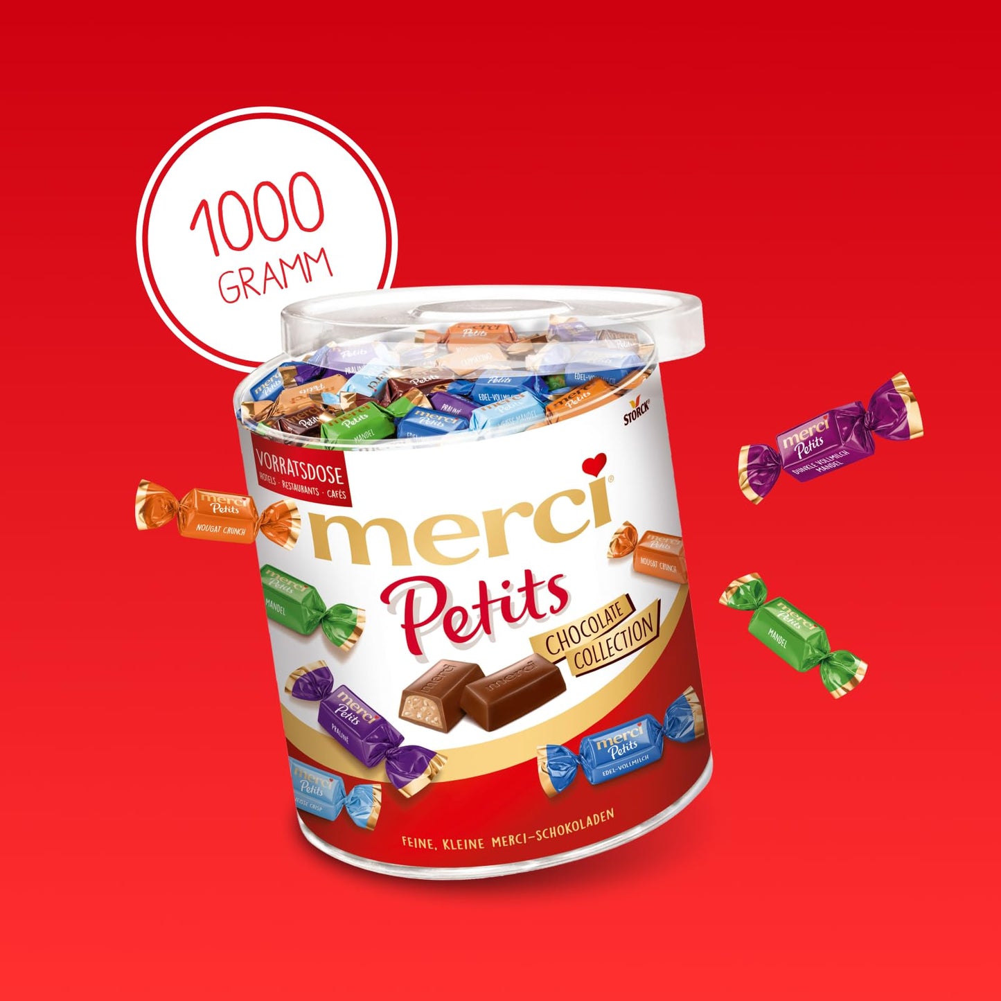 merci Petits Chocolate Collection (1kg): Mix of chocolate specialties in a practical round tin