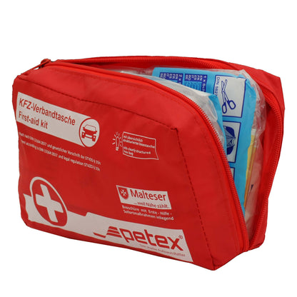 PETEX first aid kit made of nylon fabric: Contents according to DIN 13164 in red
