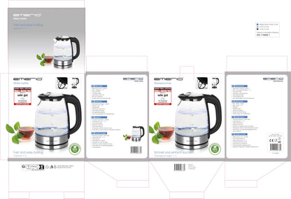 EMERIO Glass Kettle (1.7L): 2200 Watt, Blue LED Interior Lighting | BPA-Free