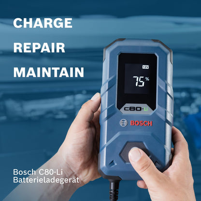 Bosch (C80-Li) car battery charger with trickle charge function for 6V-12V