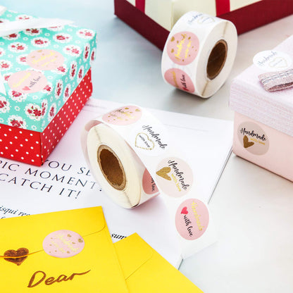 Handmade with Love sticker (round - Ø 2.5cm) for business, wedding, gift wrapping