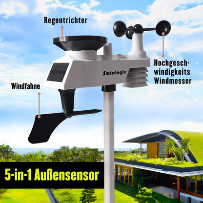 Sainlogic 9-in-1 wireless weather station with outdoor sensor: hygrometer, moon phase