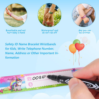 SOS Emergency ID Bracelet for Children (6 pieces) with 1 Marker Pen: Reusable