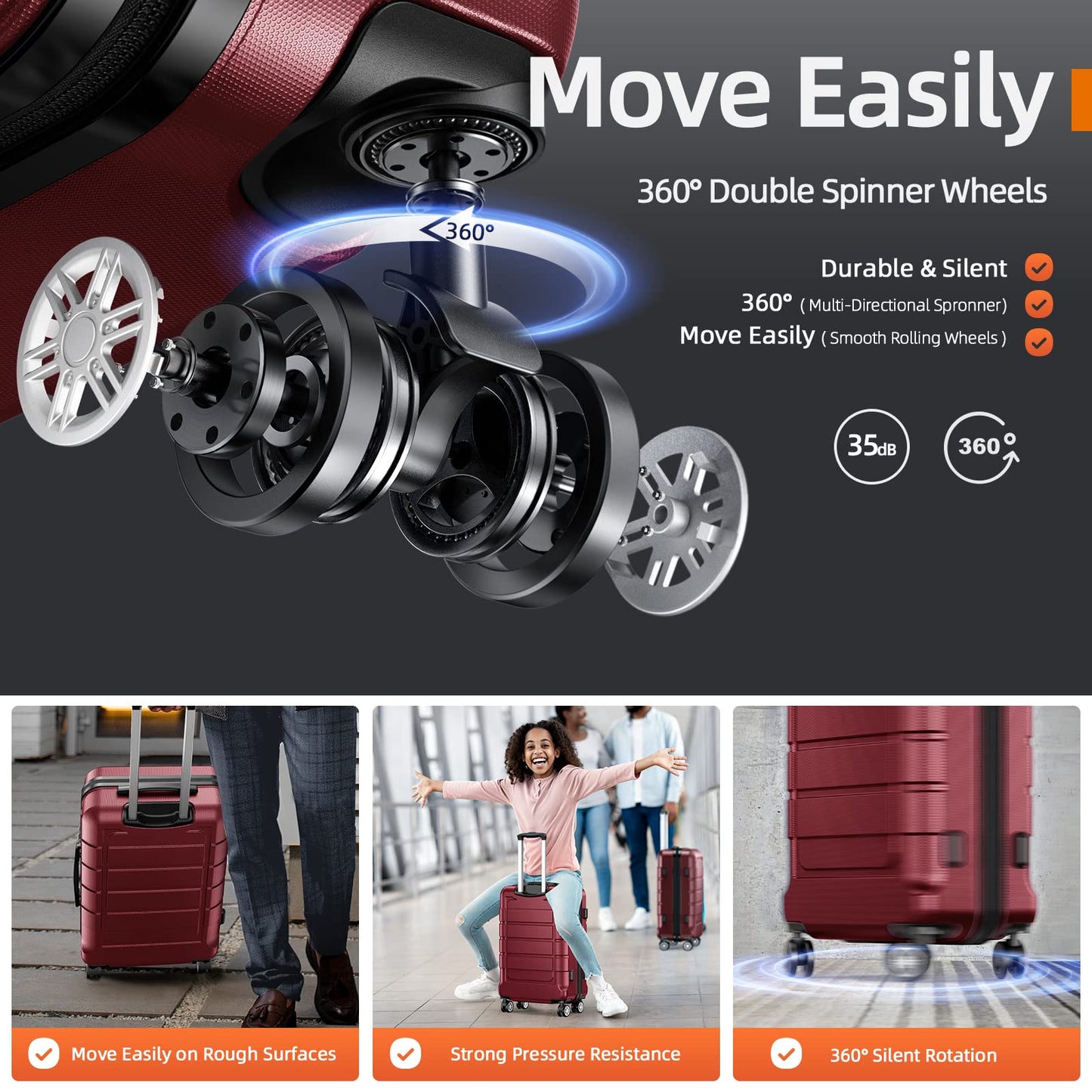SHOWKOO Hard-Shell Travel Suitcase Set (5-Piece): Expandable with TSA Lock | Red
