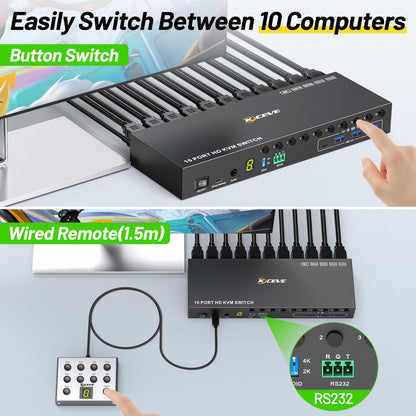 MLEEDA 10-Port HDMI KVM Switch: Professional control for multiple PCs with a single monitor