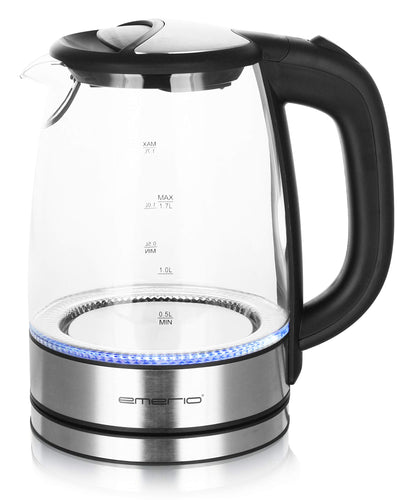 EMERIO Glass Kettle (1.7L): 2200 Watt, Blue LED Interior Lighting | BPA-Free