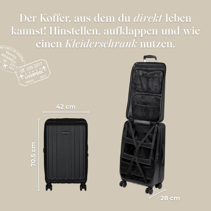 CASYRO hard-shell travel suitcase 'M' with folding lid: Can be used as a wardrobe | Black