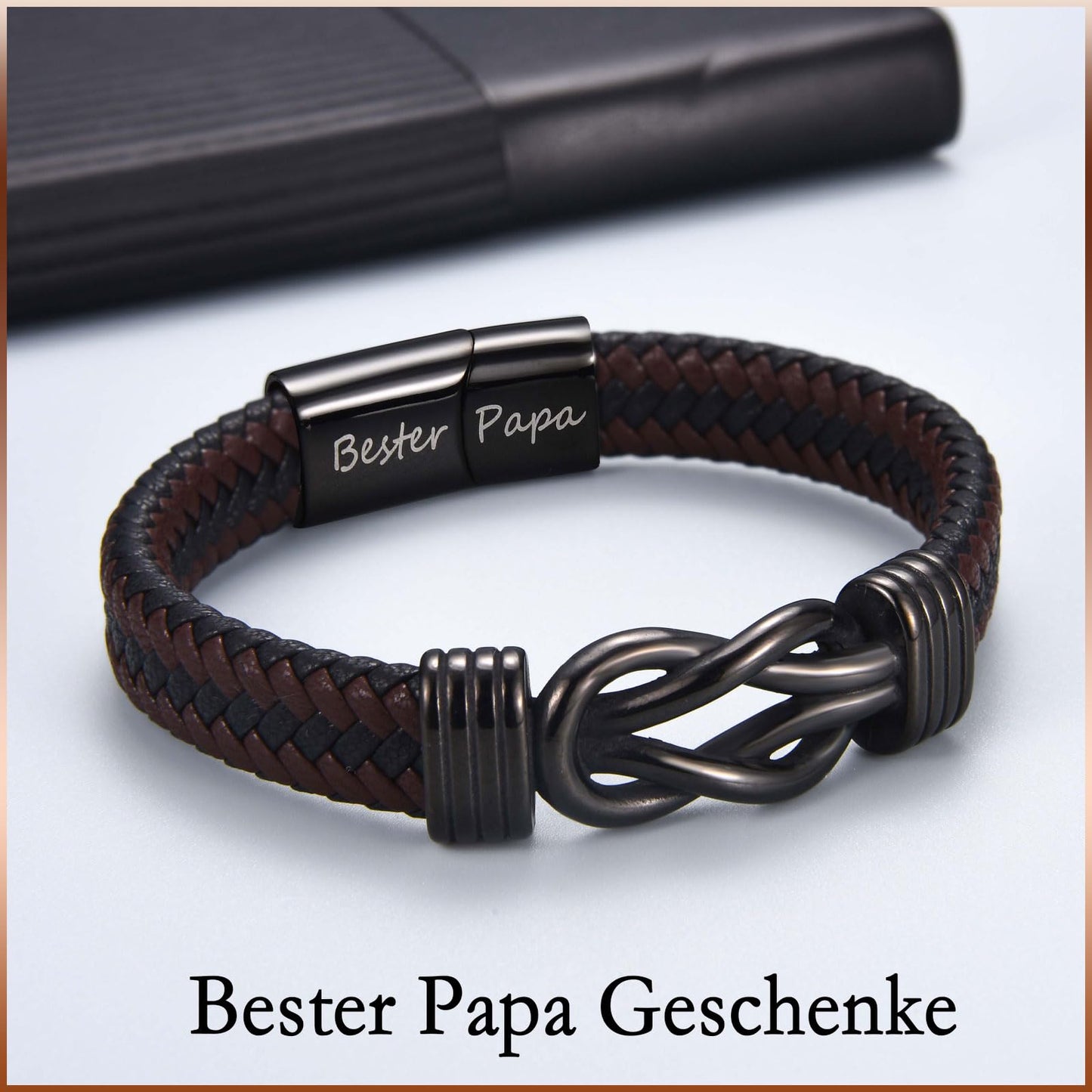 BONUS PAPA Lederarmband mit Gravur für Vater-Geschenke zum Vatertag, Geburtstag
