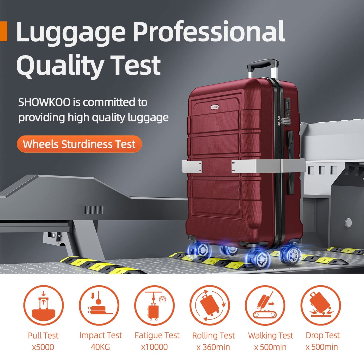 SHOWKOO Hard-Shell Travel Suitcase Set (5-Piece): Expandable with TSA Lock | Red