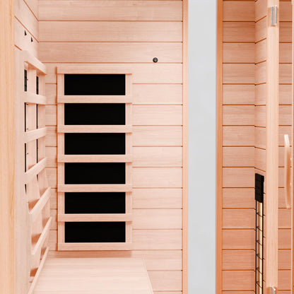 Dewello® infrared sauna 'Pierson' (135x105cm) for 1-2 people made of hemlock wood, LED, Bluetooth