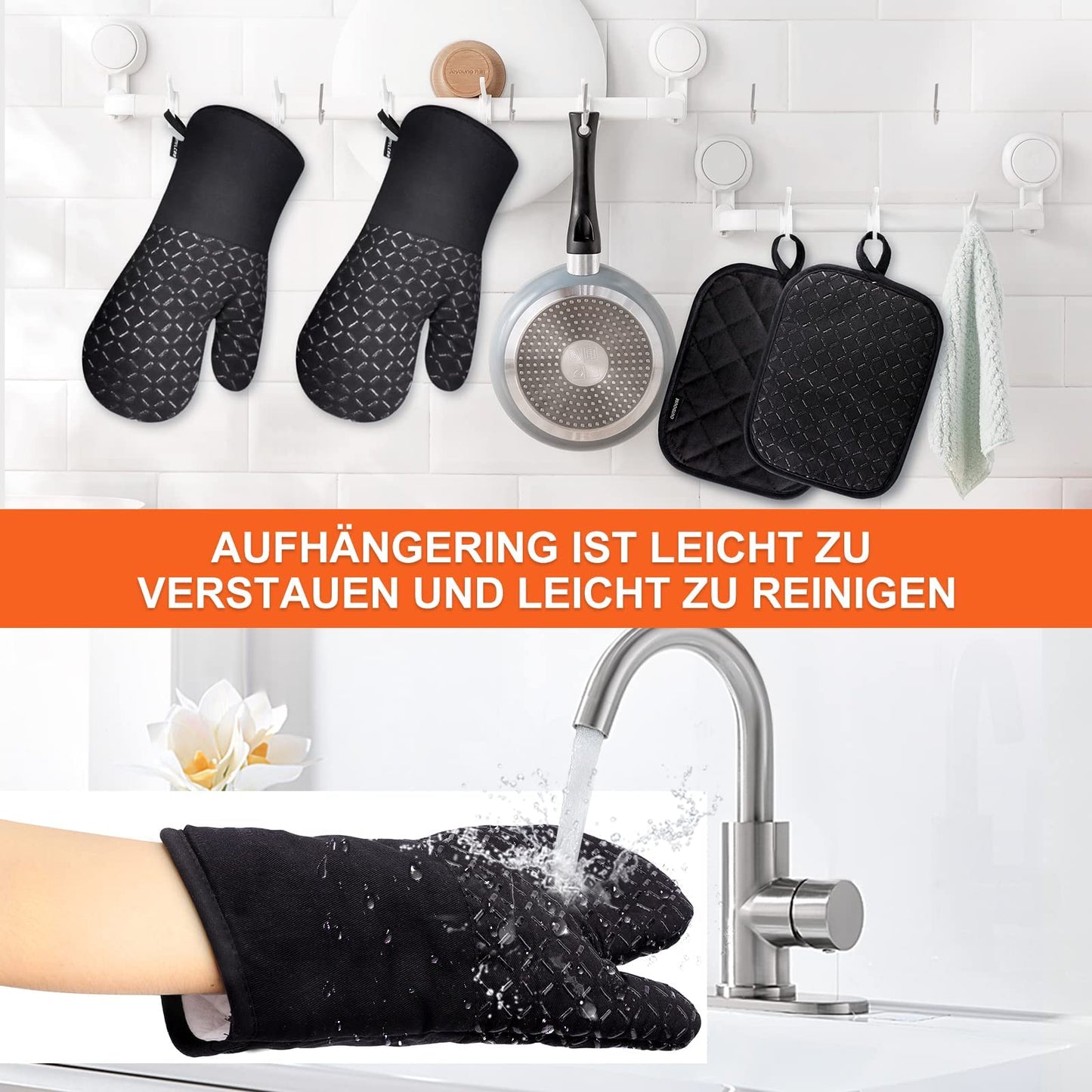 Ofenhandschuhe, Topflappen, Topfhandschuhe (4er Set), Backhandschuhe