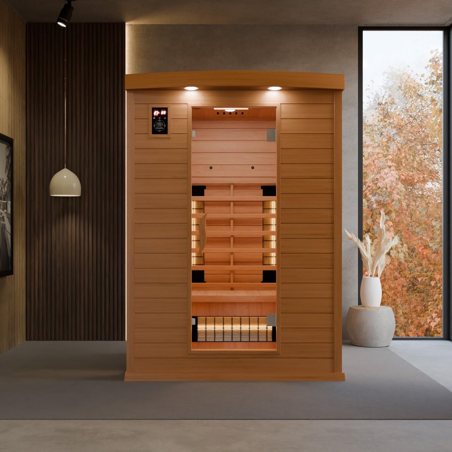 Dewello® infrared sauna 'Pierson' (135x105cm) for 1-2 people made of hemlock wood, LED, Bluetooth