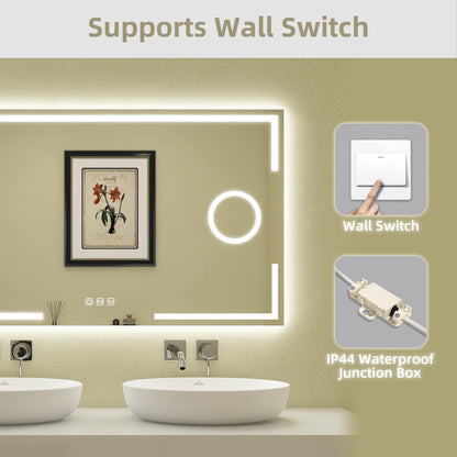 STARLEAD Bathroom Mirror with Lighting 120x70cm, Bathroom Mirror with 5X Magnifying Mirror with Light, 3 Light Colors, Adjustable Brightness, Defogging, IP44 LED Mirror Bathroom, HD Tempered Glass