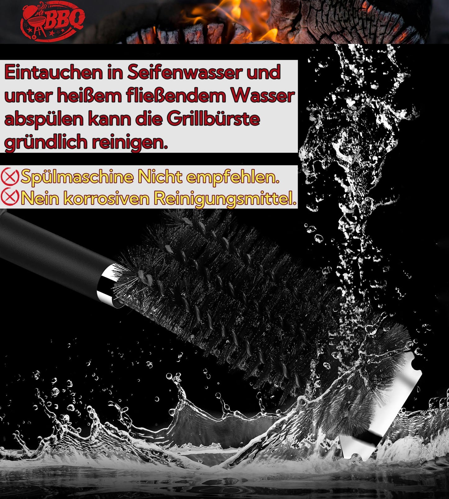 Grillbürste, TNTOR Grill Reinigungsbürste mit Extra Langer Edelstahl Borsten, Edelstahl Spatel und PP Wärmedämmung Griff, für Gasgrill, Holzkohlegrill, Kugelgrill, Elektrogrill und Grillrost.