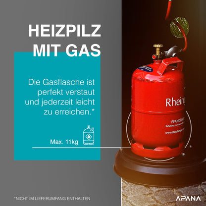APANA 'Bellamente ONE' Gasheizstrahler (14kW) für Garten mit Transportrollen & Abschaltautomatik
