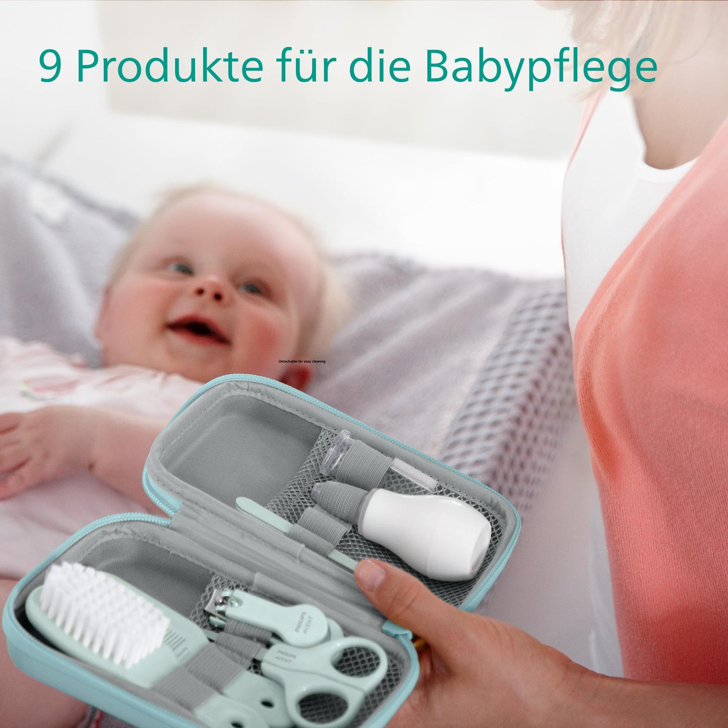 Philips Avent Baby Care Starter Set with 9 accessories including nasal aspirator and finger toothbrush