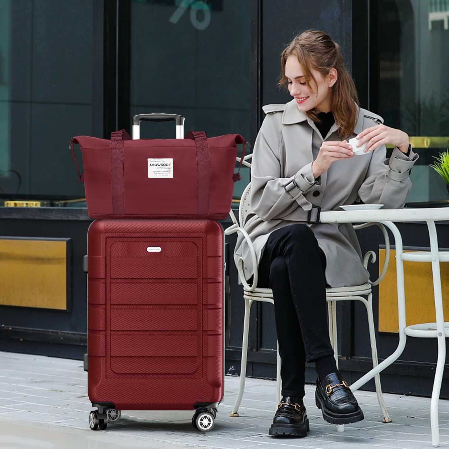 SHOWKOO Hard-Shell Travel Suitcase Set (5-Piece): Expandable with TSA Lock | Red