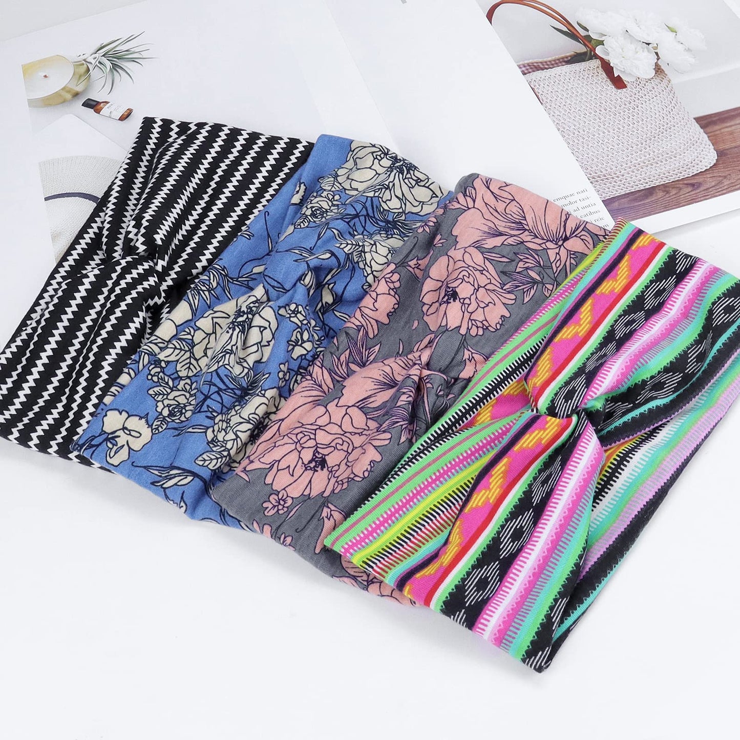 Kavya Summer Boho Elastic Soft Headbands &amp; Hairbands for Women (6 Pack - Multicolored)