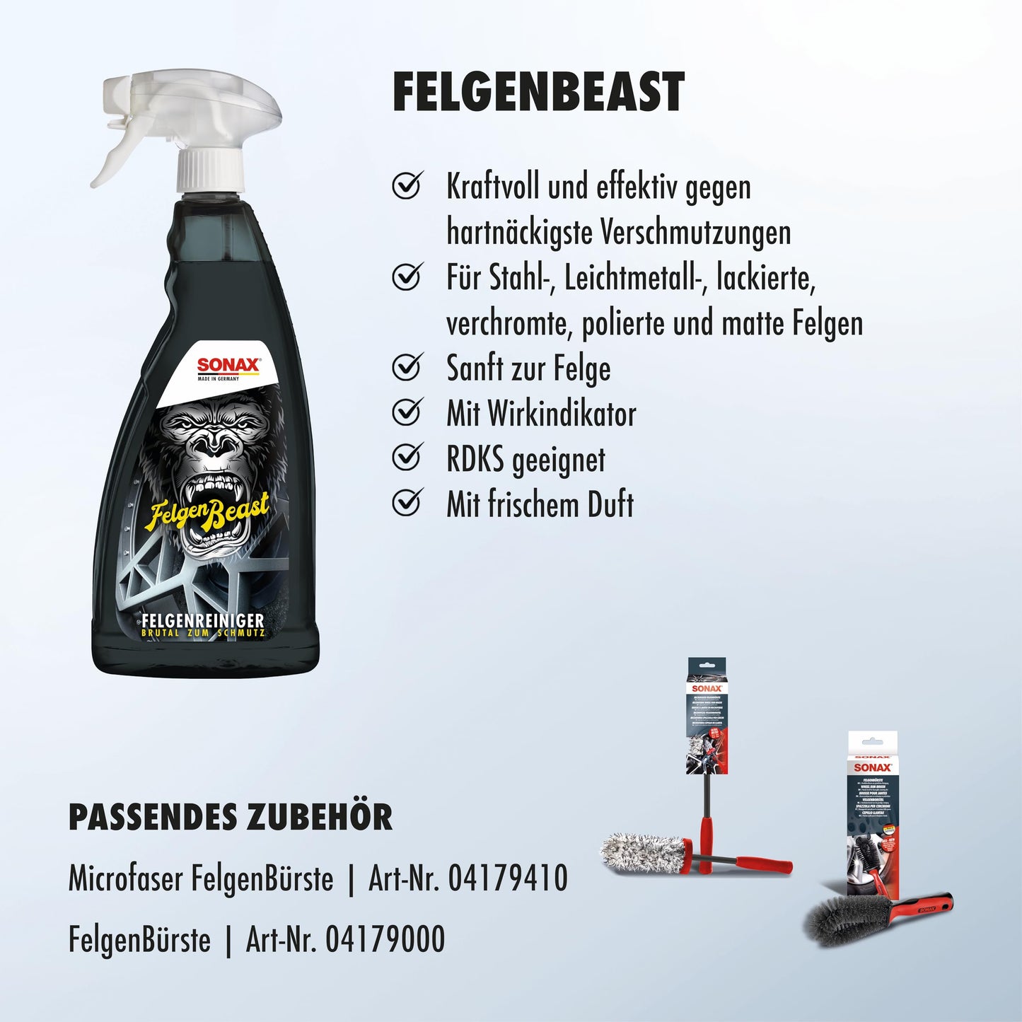 SONAX rim cleaner (1L) for all polished, chrome-plated and matt steel and alloy wheels