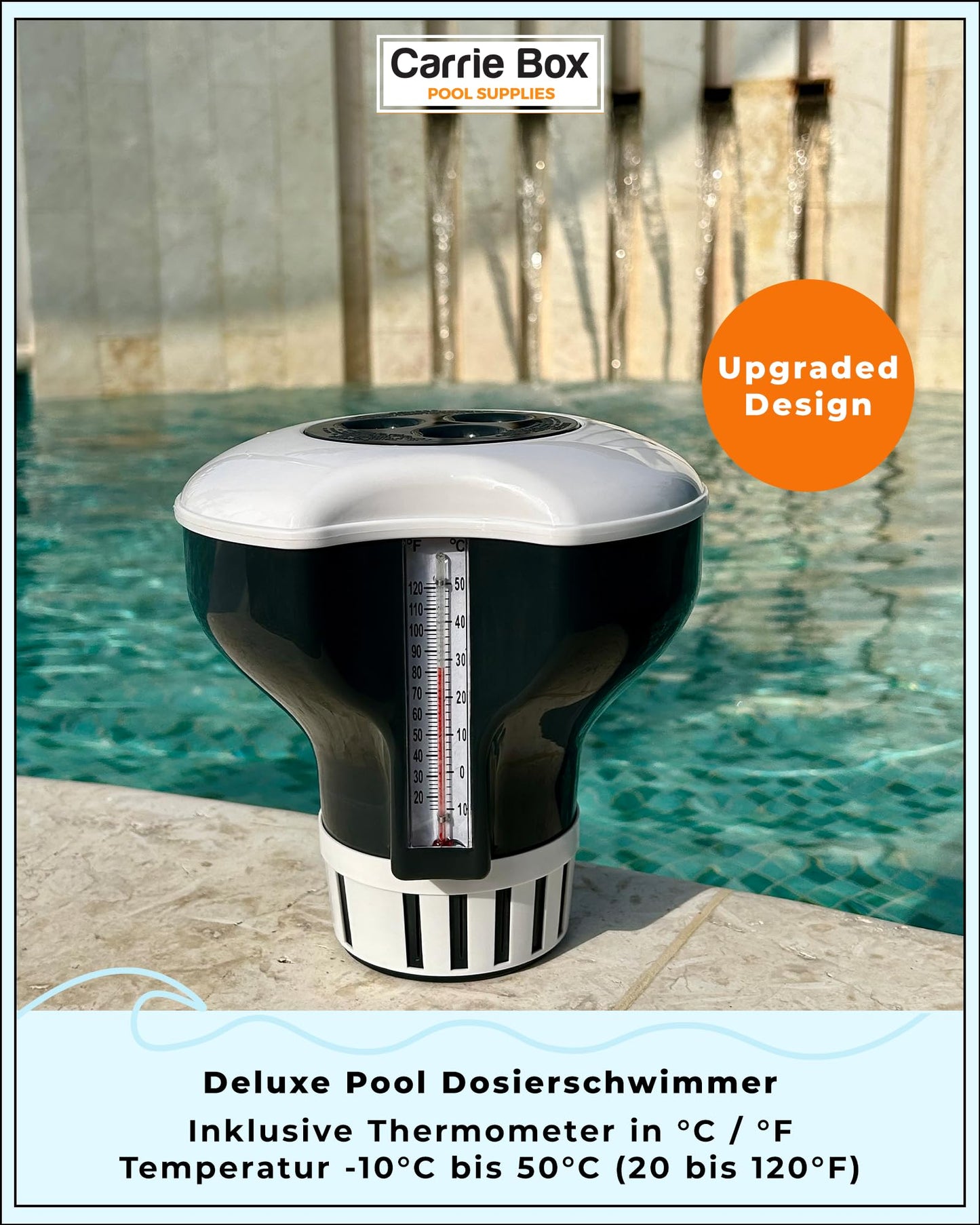 Carrie Box Dosierschwimmer inkl. Thermometer: Chlordosierer, Einstellbar, 20 bis 200g