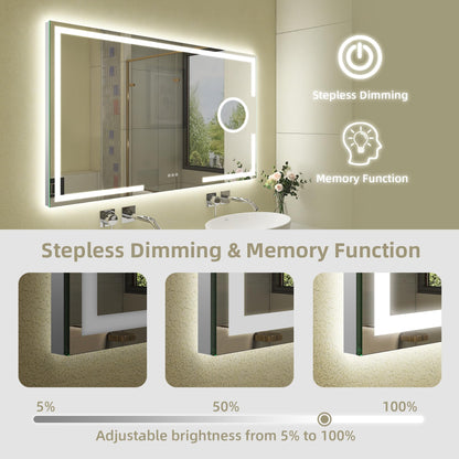 STARLEAD Bathroom Mirror with Lighting 120x70cm, Bathroom Mirror with 5X Magnifying Mirror with Light, 3 Light Colors, Adjustable Brightness, Defogging, IP44 LED Mirror Bathroom, HD Tempered Glass