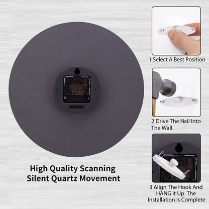 Wooden quartz wall clock (30cm) without ticking noise for living room, kitchen: battery operated