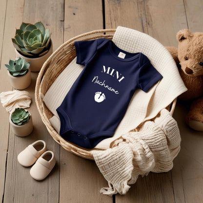 MINI Surname - Baby Bodysuit for 'Pregnancy Announcement' | Personalized Bodysuit: Long Sleeve, White (0-3M)